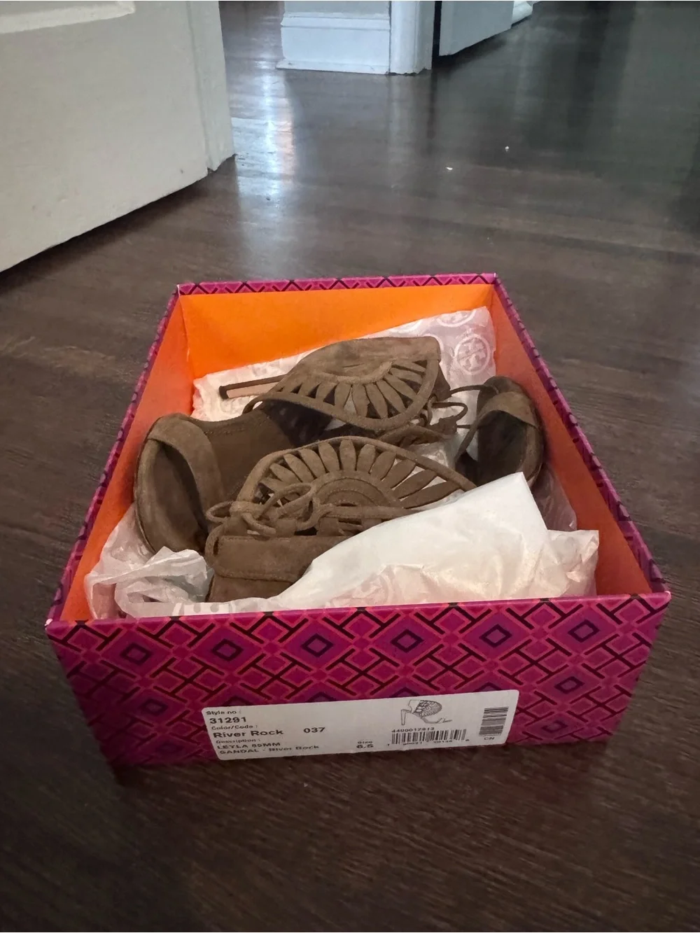 Tory Burch Taupe Suede Cutout Lace-Up Heels